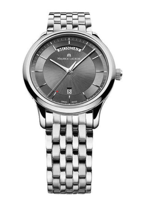 MAURICE LACROIX LES CLASSIQUES.
De horloges uit de Les Classiques collectie spreken tot onze verbeelding door hun zorgvuldig ontwikkelde, tijdloze design. Het zijn de beproefde, elegante klassiekers voor de liefhebber van een strak klassiek horloge.
Kast Diameter 38 mm. Stainless Steel. Saffier glas. Quartz uurwerk dag en datum aanduiding. Donker grijze index wijzerplaat. 3 ATM waterbestendig. Stainless Steel band.